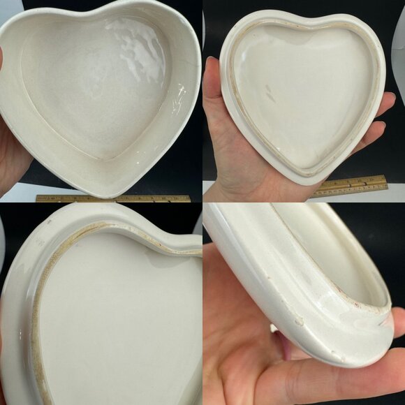 Vtg Teleflora Ceramic Heart Shaped Trinket Box w Lid Red Roses Flower Red Ribbon - Picture 6 of 13